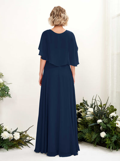 Carlyna Winnie A-Line Navy Bridesmaid Dress Maxi Short Sleeve V-Neck Dress Back View #color_navy