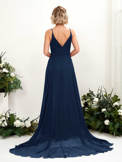 Carlyna Mana A-Line Navy Bridesmaid Dress Maxi Sleeveless V-Neck Dress Back View #color_navy