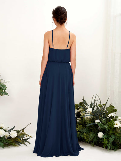 Carlyna Alva A-Line Navy Bridesmaid Dress Maxi Sleeveless Halter Dress Back View #color_navy