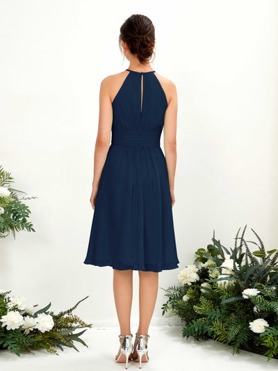Carlyna Cathie A-Line Navy Bridesmaid Dress Knee-Length Sleeveless Round Neck Dress Back View #color_navy