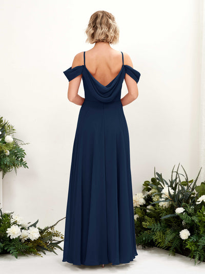 Carlyna Kauku A-Line Navy Bridesmaid Dress Maxi Sleeveless V-Neck Dress Back View #color_navy