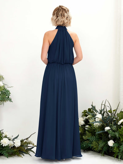 Carlyna Bess A-Line Navy Bridesmaid Dress Maxi Sleeveless Halter Dress Back View #color_navy