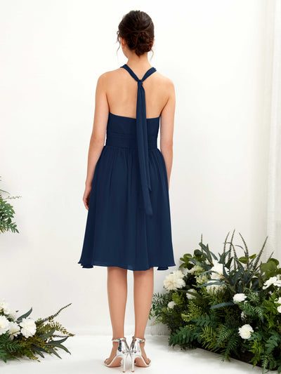 Carlyna Yvonne A-Line Navy Bridesmaid Dress Knee-Length Sleeveless Round Neck Dress Back View #color_navy