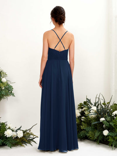 Carlyna Naura A-Line Navy Bridesmaid Dress Maxi Sleeveless V-Neck Dress Back View #color_navy