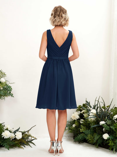 Carlyna Natasha A-Line Navy Bridesmaid Dress Knee-Length Sleeveless V-Neck Dress Back View #color_navy