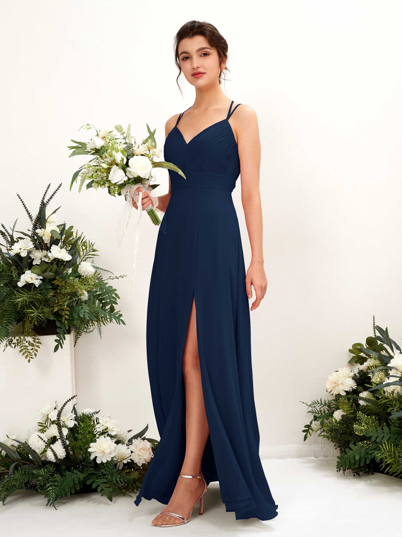 Navy Bridesmaid Dresses Bridesmaid Dress A-line Chiffon Spaghetti-straps Full Length Sleeveless Wedding Party Dress (81225413)#color_navy