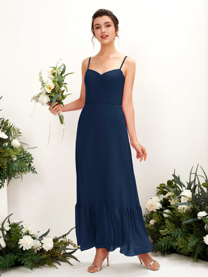 Navy Bridesmaid Dresses Bridesmaid Dress Chiffon Spaghetti-straps Full Length Sleeveless Wedding Party Dress (81223013)
