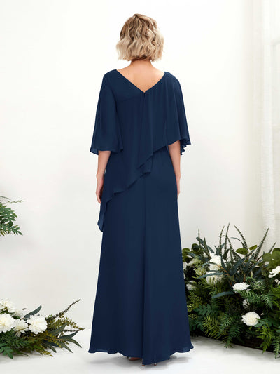 Carlyna Violaine A-Line Navy Bridesmaid Dress Maxi Three Quarter Sleeve V-Neck Dress Back View #color_navy