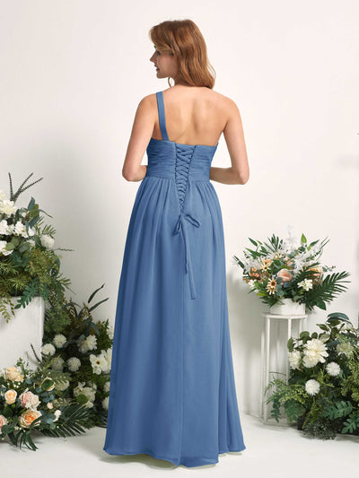 Carlyna Pandora A-Line Dusty Blue Bridesmaid Dress Maxi Sleeveless One Shoulder Dress Back View #color_dusty-blue