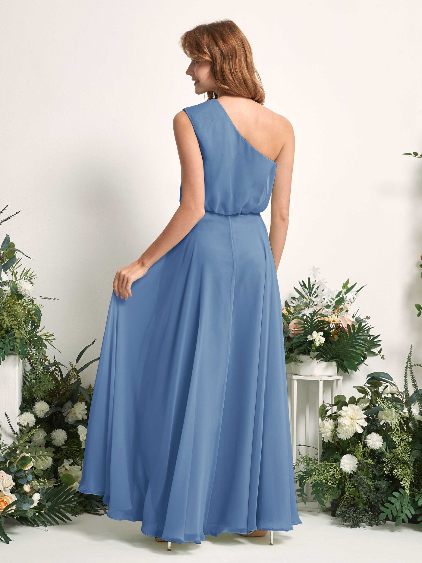 Bridesmaid Dress A-line Chiffon One Shoulder Full Length Sleeveless Wedding Party Dress - Dusty Blue (81226810)#color_dusty-blue