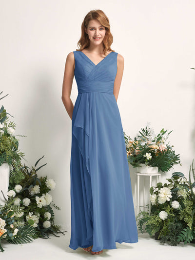 Carlyna Mollie A-Line Dusty Blue Bridesmaid Dress Maxi Sleeveless V-Neck Dress Side View 2 #color_dusty-blue