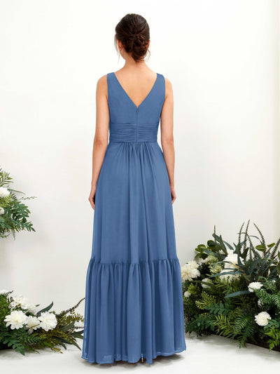 Carlyna Alissa A-Line Dusty Blue Bridesmaid Dress Maxi Sleeveless V-Neck Dress Back View #color_dusty-blue