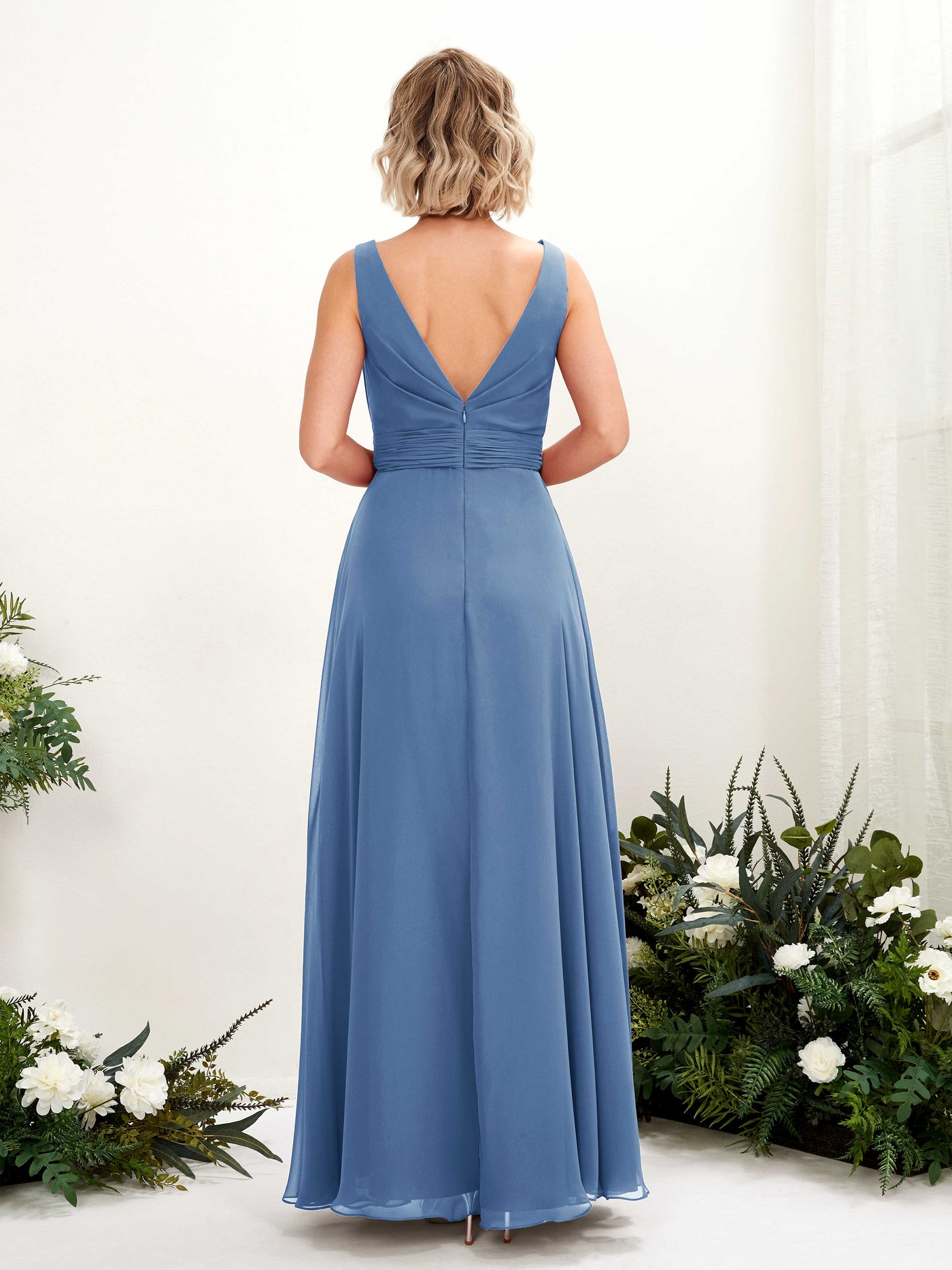 Dusty Blue Bridesmaid Dresses Bridesmaid Dress A-line Chiffon Bateau Full Length Sleeveless Wedding Party Dress (81225810)#color_dusty-blue