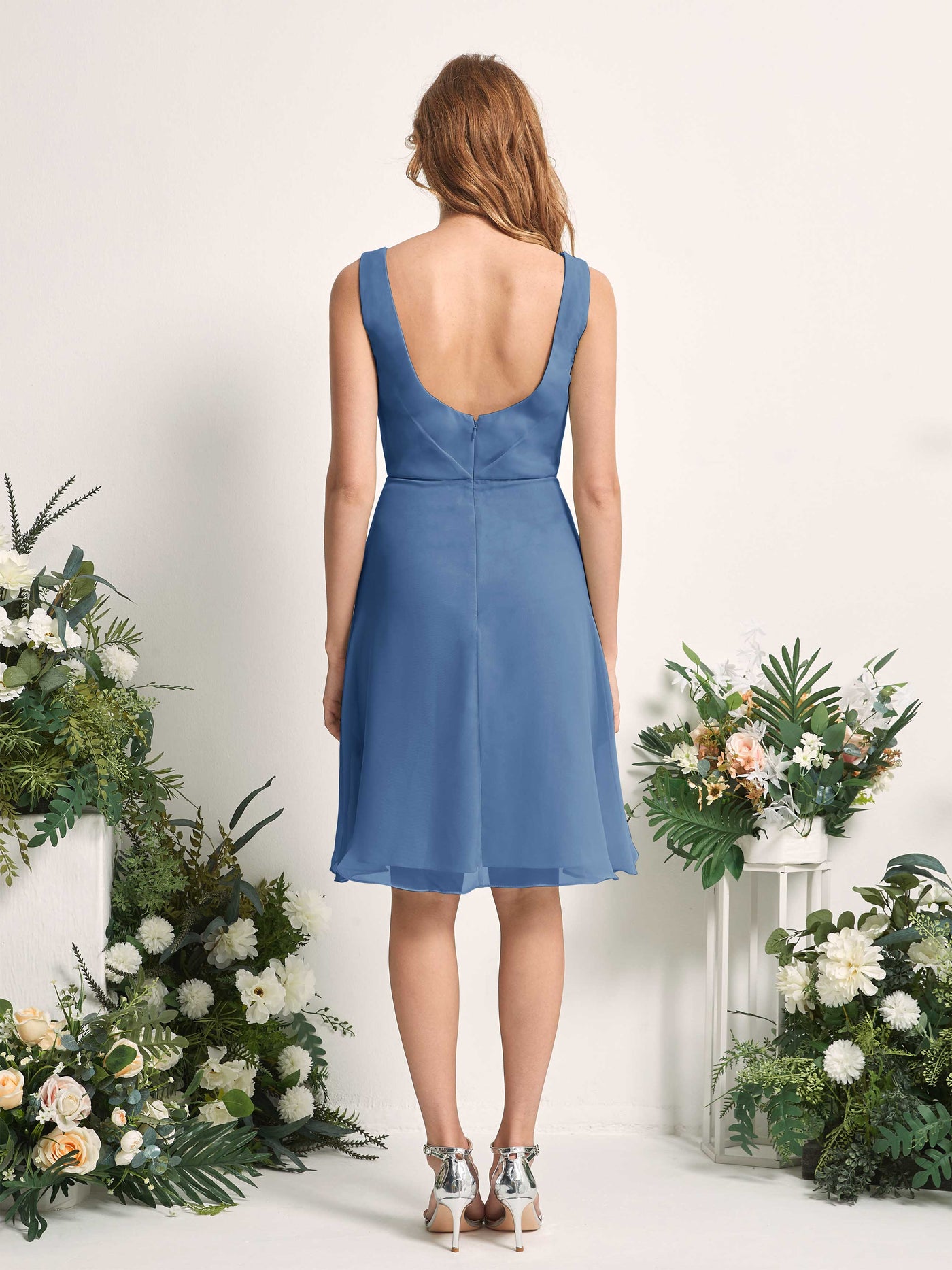 Dusty Blue-Upgrade Chiffon V-Neck Bridesmaid Dress A-Line Knee-Length | Carlyna Dusty Blue-Upgrade Chiffon V-Neck Bridesmaid Dress A-Line Knee-Length | Carlyna