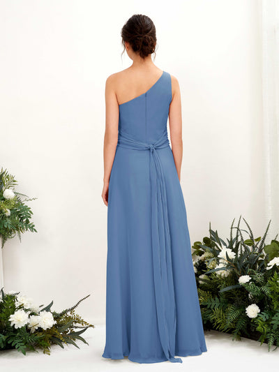 Carlyna Trita Sheath Dusty Blue Bridesmaid Dress Maxi Sleeveless One Shoulder Dress Back View #color_dusty-blue