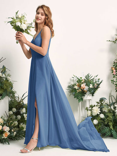 Carlyna Marcia A-Line Dusty Blue Bridesmaid Dress Maxi Sleeveless V-Neck Dress Side View 2 #color_dusty-blue