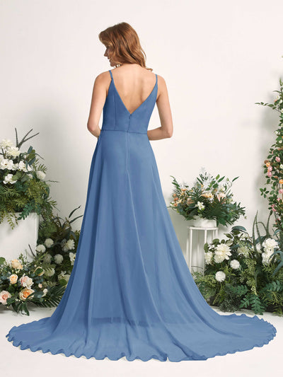Carlyna Marcia A-Line Dusty Blue Bridesmaid Dress Maxi Sleeveless V-Neck Dress Back View #color_dusty-blue