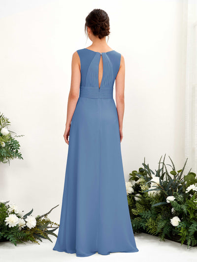 Carlyna Karen A-Line Dusty Blue Bridesmaid Dress Maxi Sleeveless V-Neck Dress Back View #color_dusty-blue