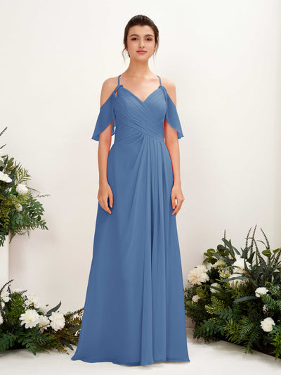 Carlyna Orlane A-Line Dusty Blue Bridesmaid Dress Maxi Sleeveless V-Neck Dress Front View #color_dusty-blue