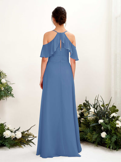 Carlyna Orlane A-Line Dusty Blue Bridesmaid Dress Maxi Sleeveless V-Neck Dress Back View #color_dusty-blue