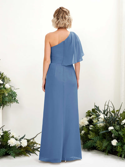 Carlyna Brook A-Line Dusty Blue Bridesmaid Dress Maxi Sleeveless One Shoulder Dress Back View #color_dusty-blue