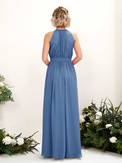 Carlyna Eden A-Line Dusty Blue Bridesmaid Dress Maxi Sleeveless Round Neck Dress Back View #color_dusty-blue