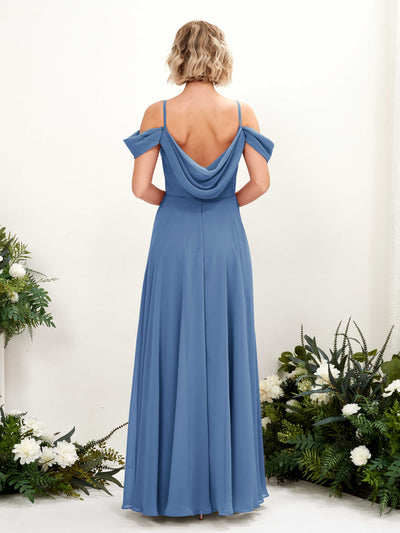 Carlyna Kauku A-Line Dusty Blue Bridesmaid Dress Maxi Sleeveless V-Neck Dress Back View #color_dusty-blue