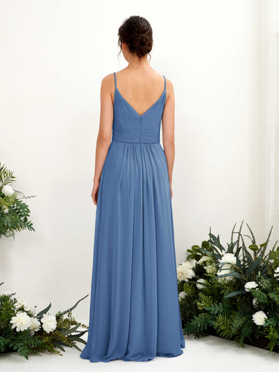 Carlyna Dira A-Line Dusty Blue Bridesmaid Dress Maxi Sleeveless V-Neck Dress Back View #color_dusty-blue