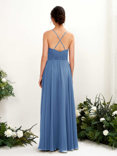 Carlyna Naura A-Line Dusty Blue Bridesmaid Dress Maxi Sleeveless V-Neck Dress Back View #color_dusty-blue