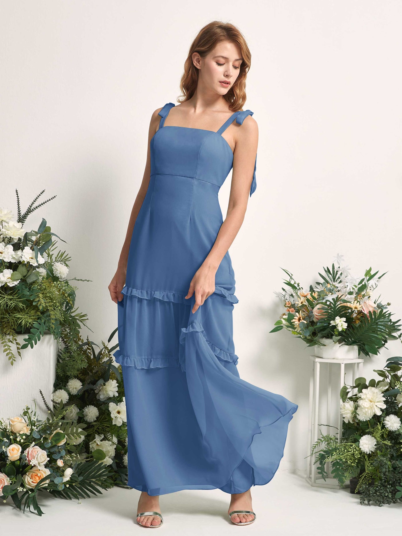 Bridesmaid Dress Chiffon Straps Full Length Sleeveless Wedding Party Dress - Dusty Blue (81227510)#color_dusty-blue