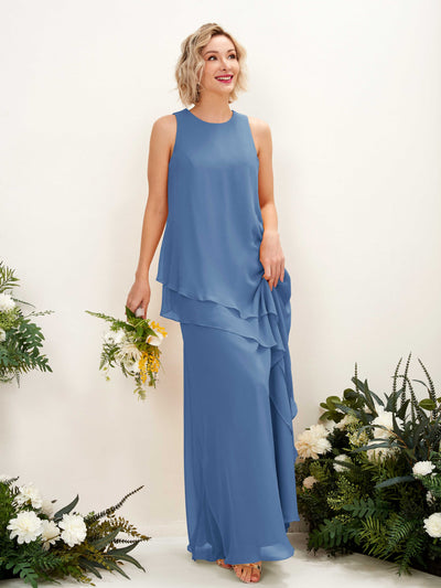 Carlyna Finna Sheath Dusty Blue Bridesmaid Dress Maxi Sleeveless Round Neck Dress Front View #color_dusty-blue
