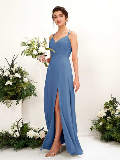 Dusty Blue Bridesmaid Dresses Bridesmaid Dress A-line Chiffon Spaghetti-straps Full Length Sleeveless Wedding Party Dress (81225410)#color_dusty-blue