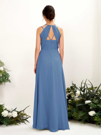 Carlyna Joa A-Line Dusty Blue Bridesmaid Dress Maxi Sleeveless V-Neck Dress Back View #color_dusty-blue