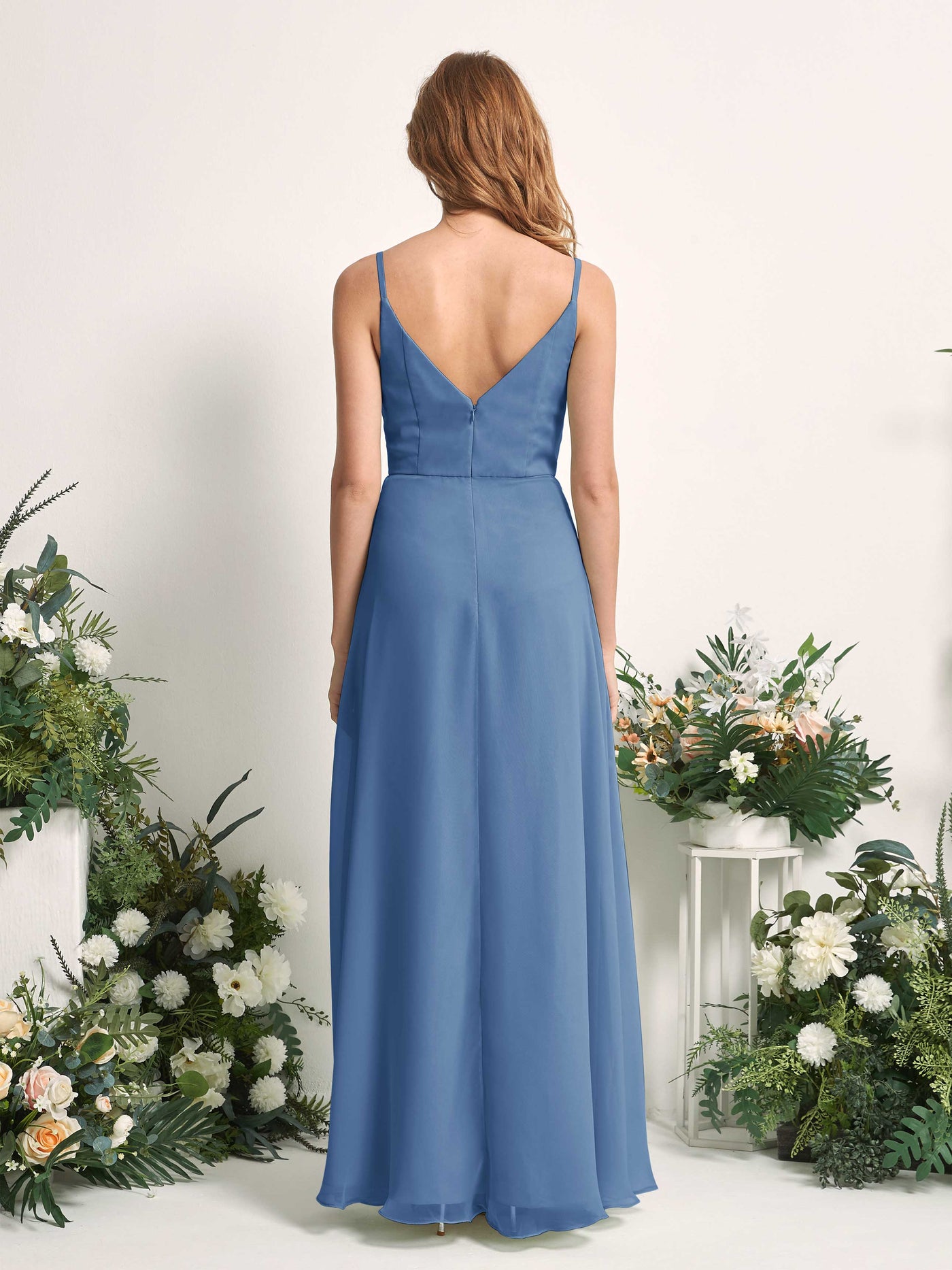 Bridesmaid Dress A-line Chiffon Spaghetti-straps Full Length Sleeveless Wedding Party Dress - Dusty Blue (81227210)#color_dusty-blue