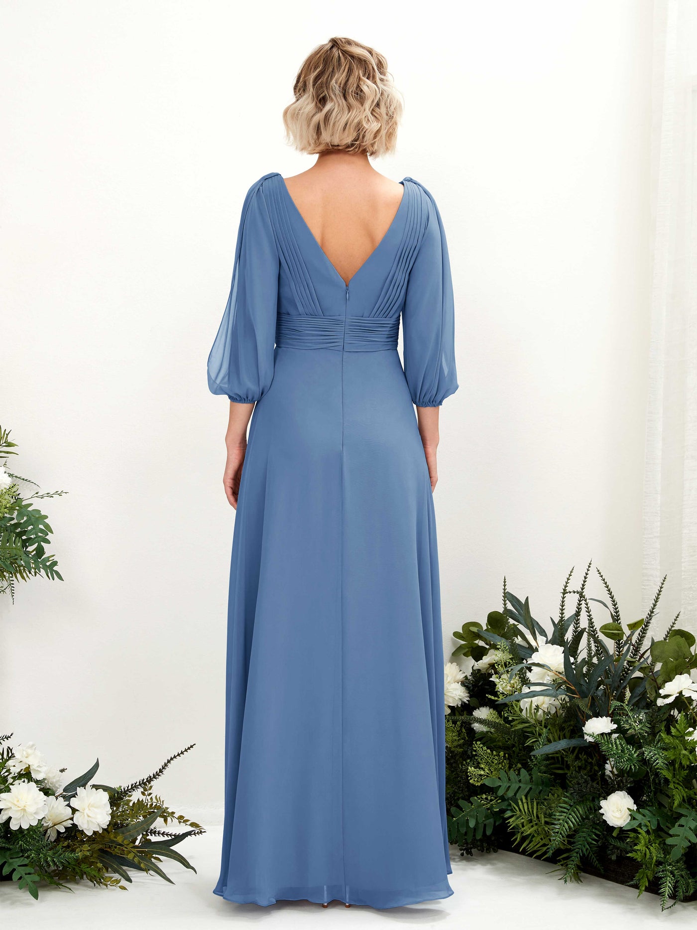 Dusty Blue-Upgrade Chiffon Bridesmaid Dress A-Line Maxi V-Neck