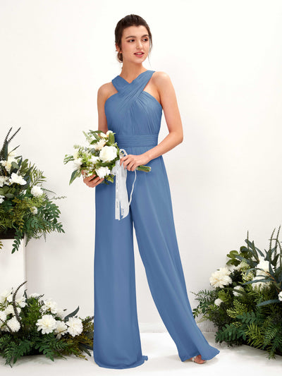 Dusty Blue Bridesmaid Dresses Bridesmaid Dress Chiffon V-neck Full Length Sleeveless Wedding Party Dress (81220710)#color_dusty-blue