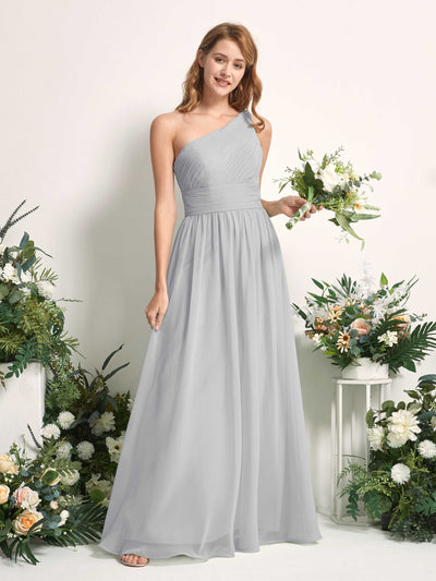 Carlyna Pandora A-Line Silver Bridesmaid Dress Maxi Sleeveless One Shoulder Dress Front View #color_silver