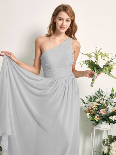 Carlyna Pandora A-Line Silver Bridesmaid Dress Maxi Sleeveless One Shoulder Dress Side View 2 #color_silver