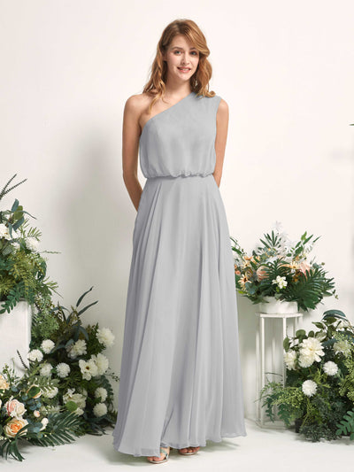Carlyna Cecily A-Line Silver Bridesmaid Dress Maxi Sleeveless One Shoulder Dress Front View #color_silver