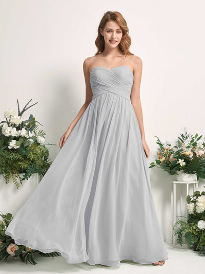 Carlyna Elma A-Line Silver Bridesmaid Dress Maxi Sleeveless Sweetheart Dress Front View #color_silver