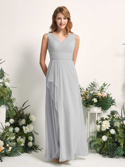 Carlyna Mollie A-Line Silver Bridesmaid Dress Maxi Sleeveless V-Neck Dress Side View 2 #color_silver