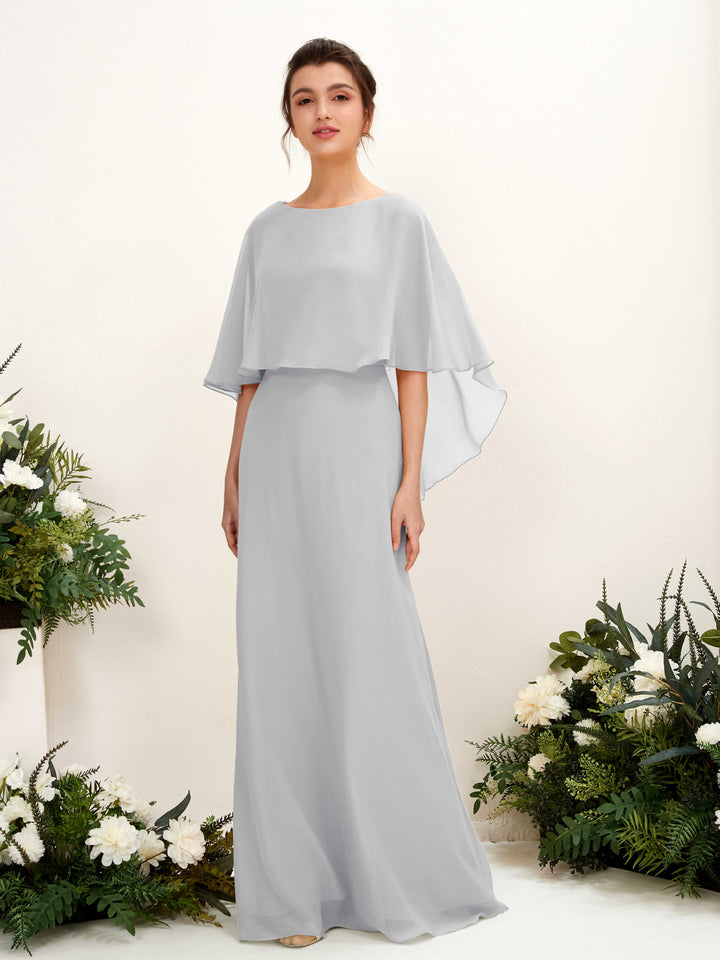 Silver Bridesmaid Dresses Bridesmaid Dress A-line Chiffon Bateau Full Length Sleeveless Wedding Party Dress (81222027)
