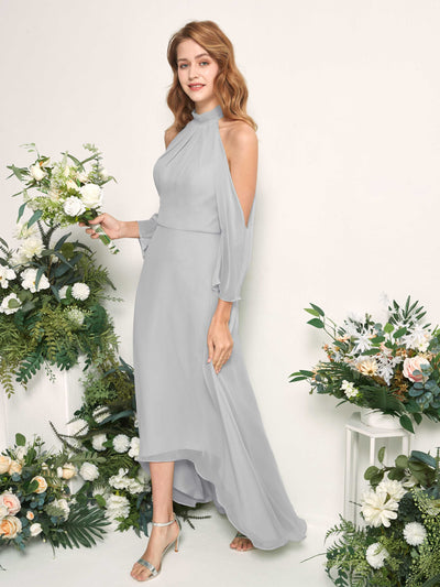 Carlyna Maxine A-Line Silver Bridesmaid Dress Maxi Sleeveless Round Neck Dress Side View 2 #color_silver