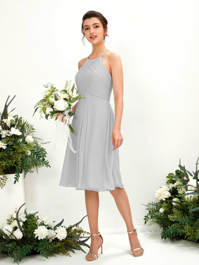 Carlyna Davina A-Line Silver Bridesmaid Dress Knee-Length Sleeveless Round Neck Dress Front View #color_silver