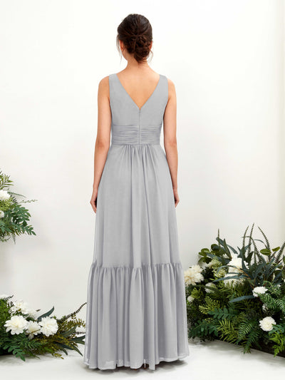 Carlyna Alissa A-Line Silver Bridesmaid Dress Maxi Sleeveless V-Neck Dress Back View #color_silver