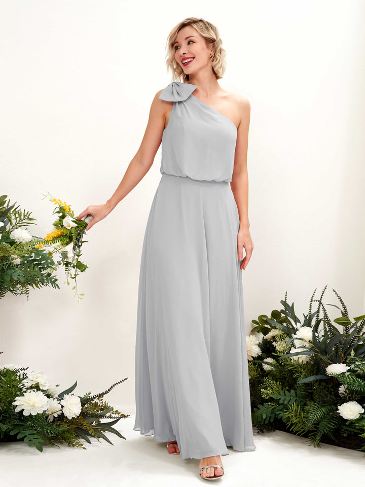 Silver Bridesmaid Dresses Bridesmaid Dress A-line Chiffon One Shoulder Full Length Sleeveless Wedding Party Dress (81225527)