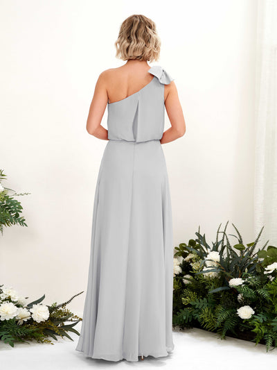 Carlyna Laurel A-Line Silver Bridesmaid Dress Maxi Sleeveless One Shoulder Dress Back View #color_silver