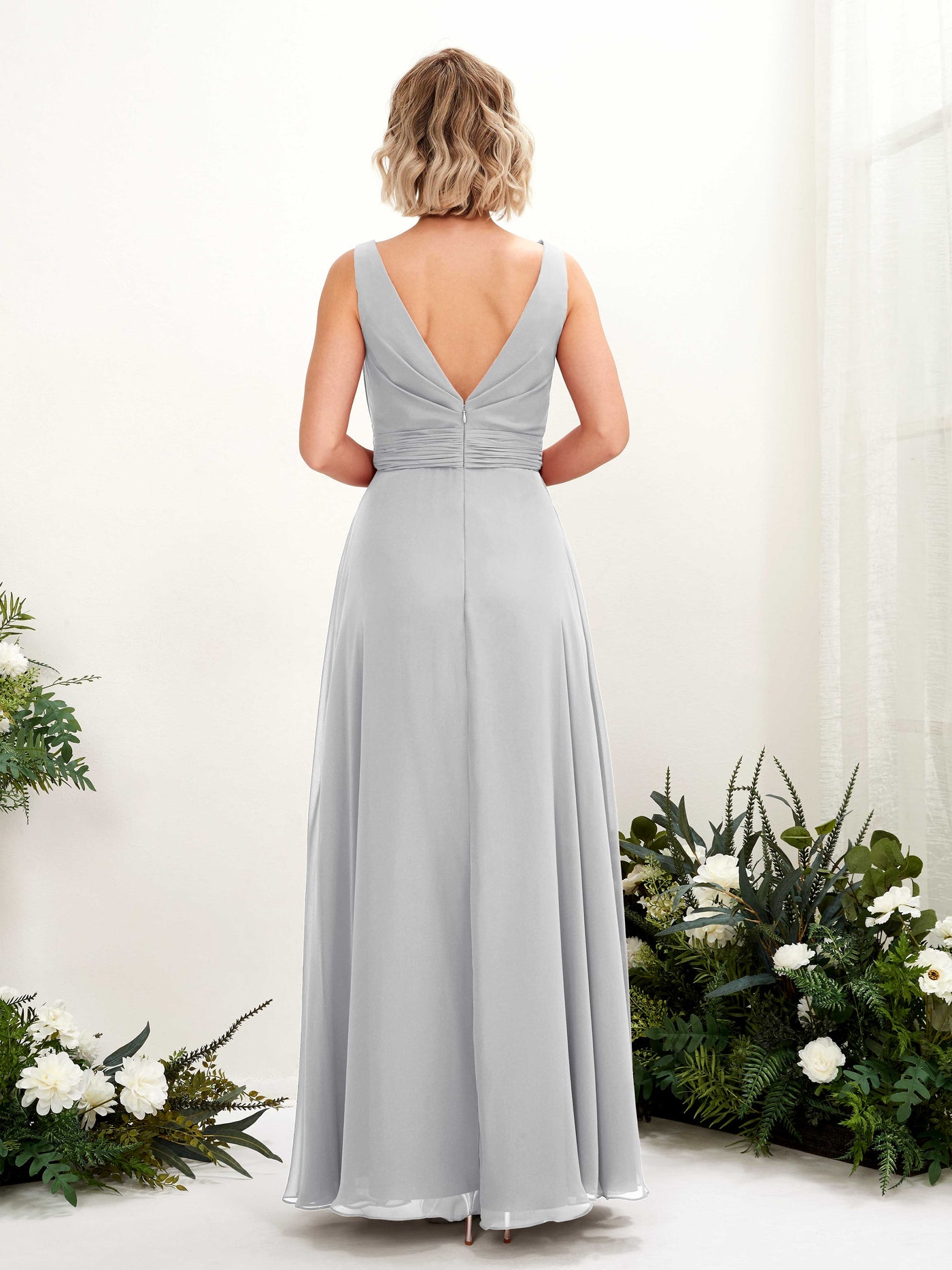 Silver Bridesmaid Dresses Bridesmaid Dress A-line Chiffon Bateau Full Length Sleeveless Wedding Party Dress (81225827)#color_silver
