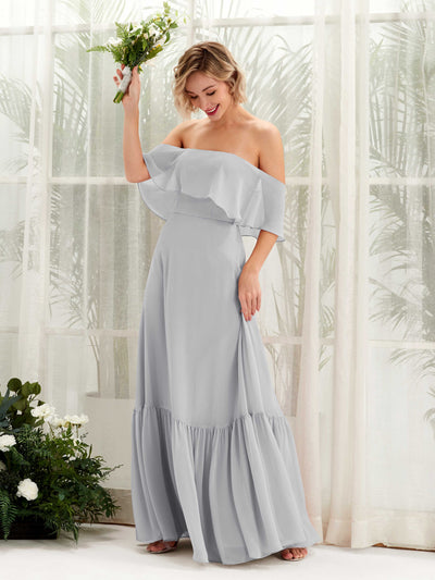 Silver Bridesmaid Dresses Bridesmaid Dress A-line Chiffon Off Shoulder Full Length Sleeveless Wedding Party Dress (81224527)#color_silver