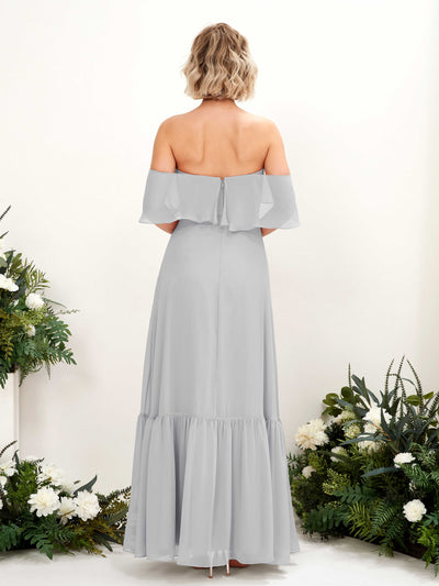 Carlyna Joie A-Line Silver Bridesmaid Dress Maxi Sleeveless Off the Shoulder Dress Back View #color_silver